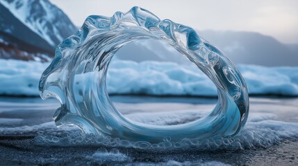 Poster - A crystal-clear wave frozen in motion, forming a perfect arc