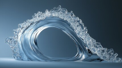 Poster - A crystal-clear wave frozen in motion, forming a perfect arc