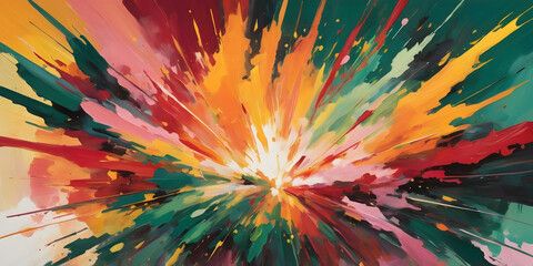 Poster - Explosive Color Symphony: A vibrant abstract painting bursts forth with a kaleidoscope of energetic colors and dynamic brushstrokes, capturing the raw essence of creative expression. 