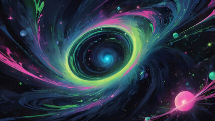 Poster - Celestial Vortex: A mesmerizing illustration of a swirling vortex in a vibrant nebula, showcasing an array of colors, creating a dynamic, and fantastical view of the cosmos.
