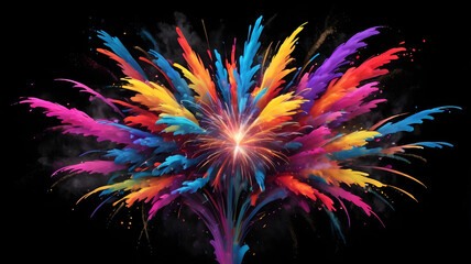 Poster - Explosive Color Symphony: An abstract, radiant explosion of vibrant hues erupts against a dark backdrop, creating a dynamic display of light and energy.