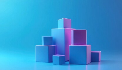 Poster - Blue and purple cubes on blue background.