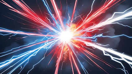 Poster - clash of energies: a dynamic illustration capturing the intense collision of red and blue energy, re