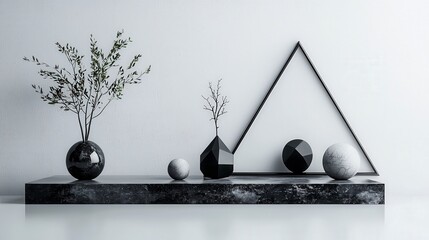 Aufkleber - Minimalist black and white geometric design elements contemporary studio still life calm aesthetic