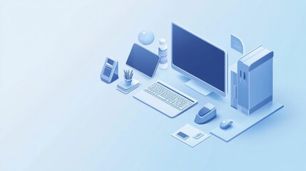 Aufkleber - Isometric design of technology equipment with computers and laptops for tech service and repair solutions