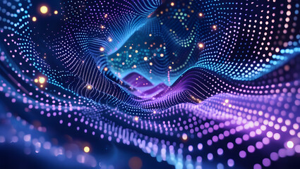 Poster - Abstract Digital Waves: A mesmerizing depiction of digital waves composed of interconnected dots and glowing particles, conveying a sense of depth and complexity.