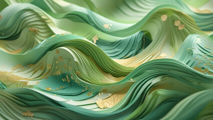 Poster - abstract waves: captivating abstract rendering of undulating waves, rendered in soft, verdant shades