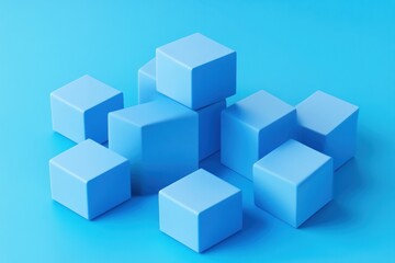 Poster - Blue cubes scattered on blue background.