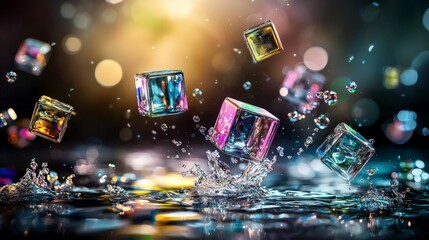 Aufkleber - Surreal floating transparent cubes create abstract art above water digital artwork dreamlike environment