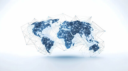 Poster - Abstract Blue Illuminated World Map Representing Global Networks Against White Background