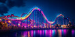 © Pngs - Vibrant Roller Coaster Theme Park Night with Colorful Lights for Amusement Attractions, Entertainment, or Adrenaline Adventures