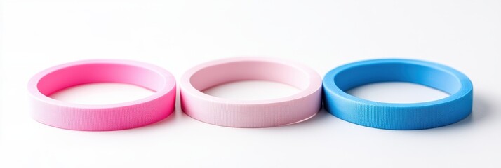 Aufkleber - Colorful fitness bands arranged with precision on a white background showcasing minimalist design and balance in fitness accessories
