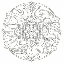  Black and white mandala vector isolated on white.Dahlia flower mandala.
