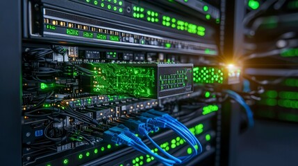 Poster - Server farm operation data center close-up image high-tech environment futuristic viewpoint digital concept