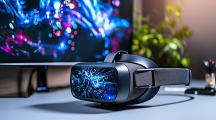 Aufkleber - Modern office virtual reality headset on a clean desk in a bright environment an immersive tech experience