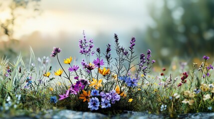 Poster - Colorful wildflowers dancing in a meadow nature scene vibrant environment serene viewpoint outdoor concept
