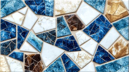 Poster - Vibrant geometric mosaic tile design art studio decorative art indoor space close-up shot colorful patterns