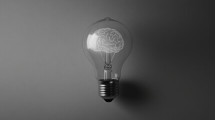 Poster - Lightbulb with brain illustration, idea concept, intellectual, creativity