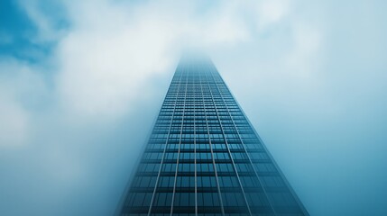 Fototapete - A fog-covered skyscraper disappearing into the clouds