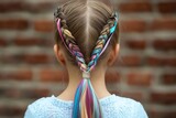Young girl with colorful french braids and ribbons in her hair, creating a stylish and modern look