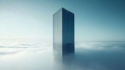 Fototapete - A fog-covered skyscraper disappearing into the clouds