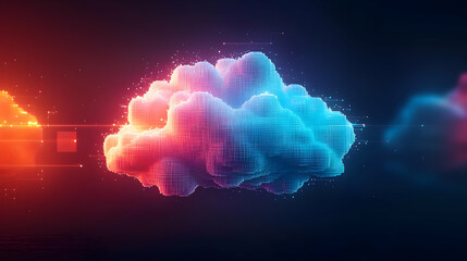 Poster - Abstract Digital Cloud Glowing In Blue And Red With Circuitry Lines Against Dark Backdrop