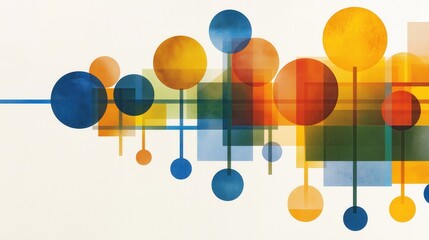Poster - Abstract Watercolor Illustration with Colorful Circles and Geometric Shapes in Vibrant Tones