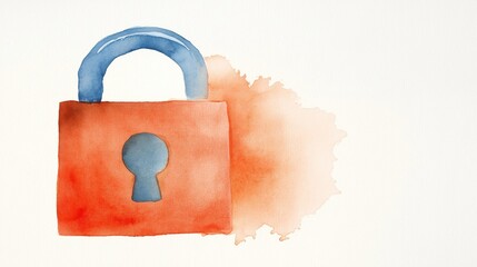 Poster - Watercolor Illustration of a Lock with Soft Color Palette in AI Enhanced Style