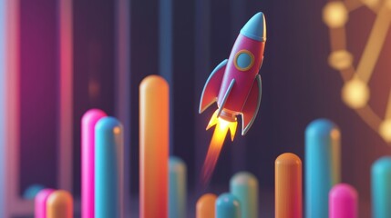 Aufkleber - Rocket Launch, Startup Success, Colorful Background, Business Opportunity, Abstract Scene, Ideal for Presentation, Inspirational Imagery, Use in Marketing, Visual Media