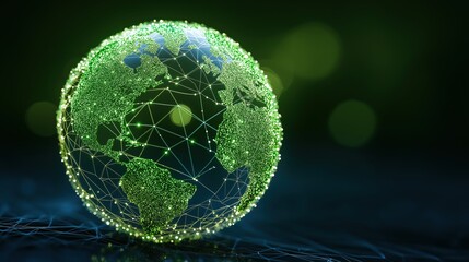 Poster - 3D Illustration of a Sustainable Earth Model with AI Optimized Network Connections and Green Lights
