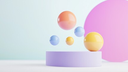 Poster - Vibrant 3D Illustration of Colorful Spheres in Motion on Minimalist Background for AI-Driven Analysis