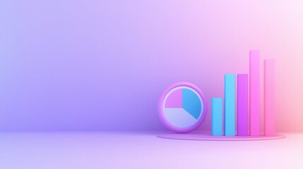 Poster - 3D Illustration of AI Driven Predictive Analytics with Graphs and Charts in Soft Color Variations