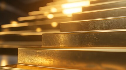 Poster - Abstract golden steps, futuristic, illuminated, background. Possible use  Product display, design inspiration