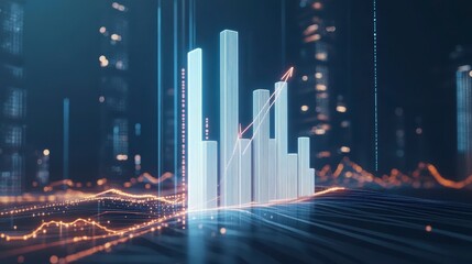 Poster - Digital graph of growth in a futuristic city background. Possible use Stock photo