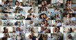 © fizkes - Happy family Day celebration, close up faces, portraits of young and old people, enjoy good warmth relation, hugging, feeling unconditional love smiling looking at camera, collage view. Video call app