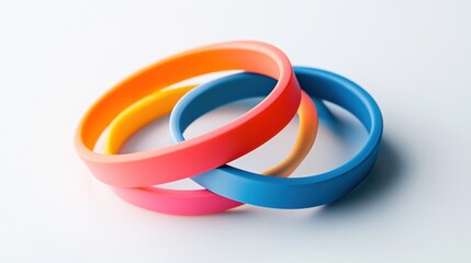 Poster - Colorful fitness bands intertwined at precise angles on a clean white background showcasing minimalism and balance in design