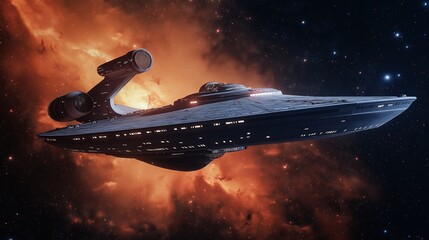 Poster - A futuristic spaceship exploring a distant galaxy