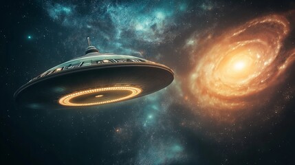Poster - A futuristic spaceship exploring a distant galaxy