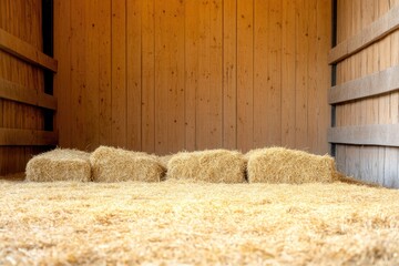 Poster - cozy barn interior shot featuring warm hay bedding arranged neatly in quiet corner simplicity of scene creating ample