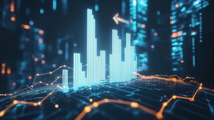 Leinwandbilder - Digital graph rising over network data.  Possible use stock photo for business presentations