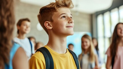 Aufkleber - dynamic image of students guiding families through school tour environment friendly and interactive with clean and