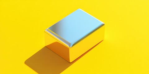 Poster - glossy rectangular box mockup isolated on vibrant yellow solid background with natural light and amp