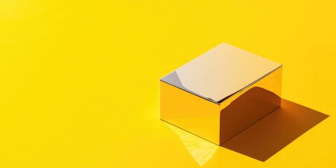Poster - glossy rectangular box mockup isolated on vibrant yellow solid background with natural light and amp