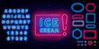 © Anastasia Gapeeva - Ice cream neon label. Sweet dessert cafe. Shopping offer. Shiny blue font. Vector stock illustration