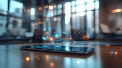 Poster - Digital network connection visualized above a tablet