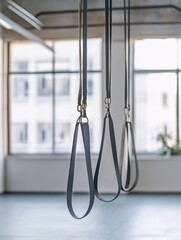 Aufkleber - Bright fitness studio with minimal straps hanging from the ceiling creates a balanced and focused space for workouts