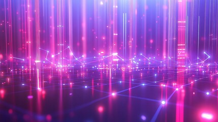 Poster - Futuristic digital landscape with glowing lines and nodes