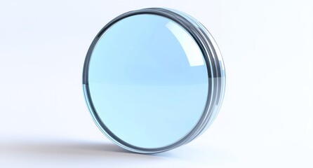Poster - Circular lens, glass, light blue, reflection, isolated.