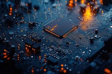 Poster - Close-up of a glowing central processing unit on a circuit board.