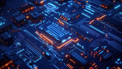 Poster - Close-up of a glowing circuit board with a central processor.